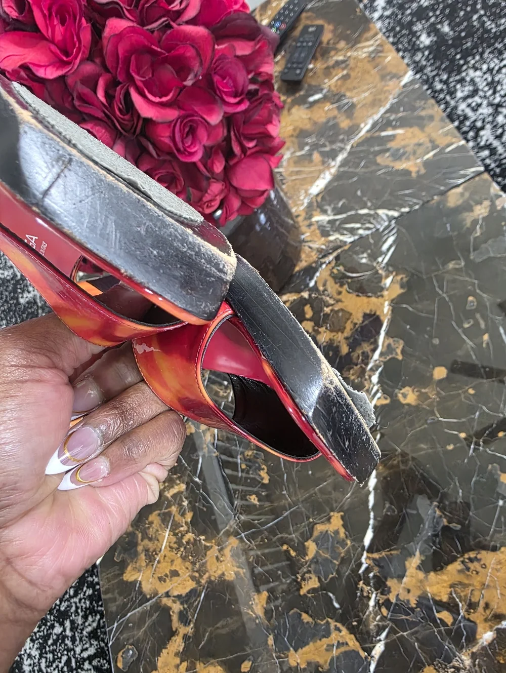 Via Spiga Red and Orange Marbled Women's Mule Sandals 8M Vinyl PVC - Picture 10 of 13